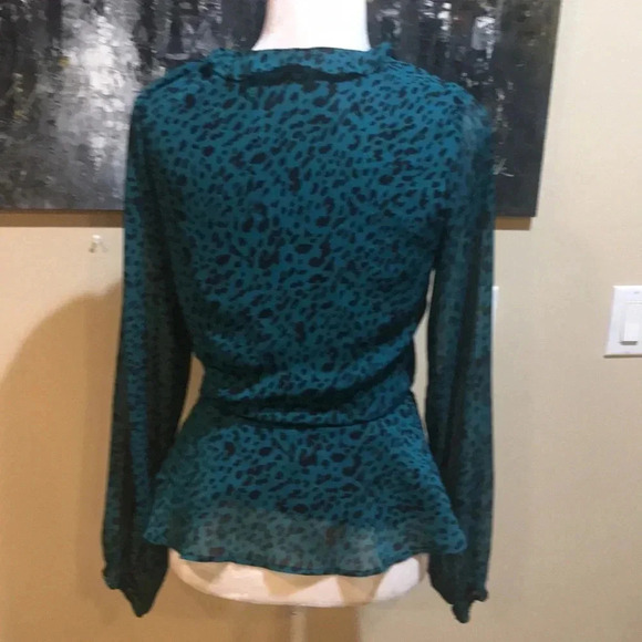 Teal Leopard Print Long Sleeved Women's Top - Picture 4 of 7